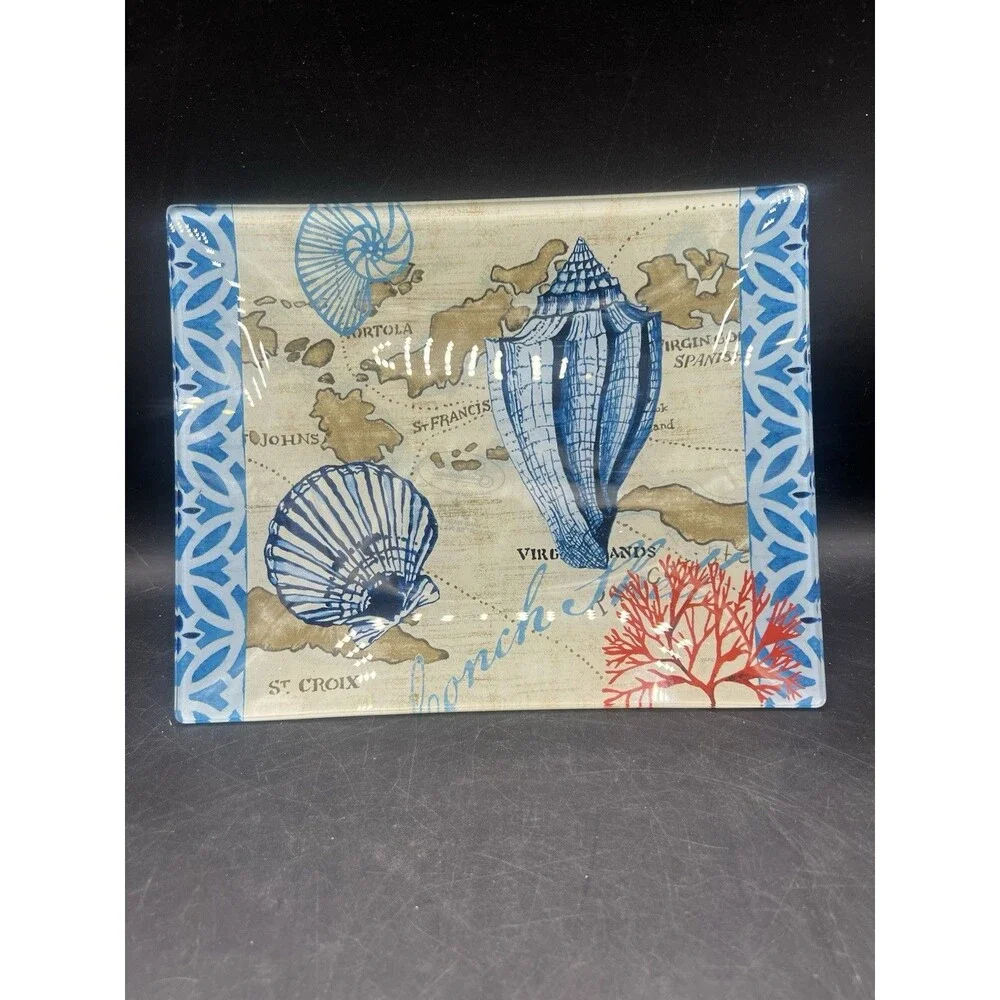 Certified International Trade Winds Glass Serving Platter Jennifer Brinley NIB